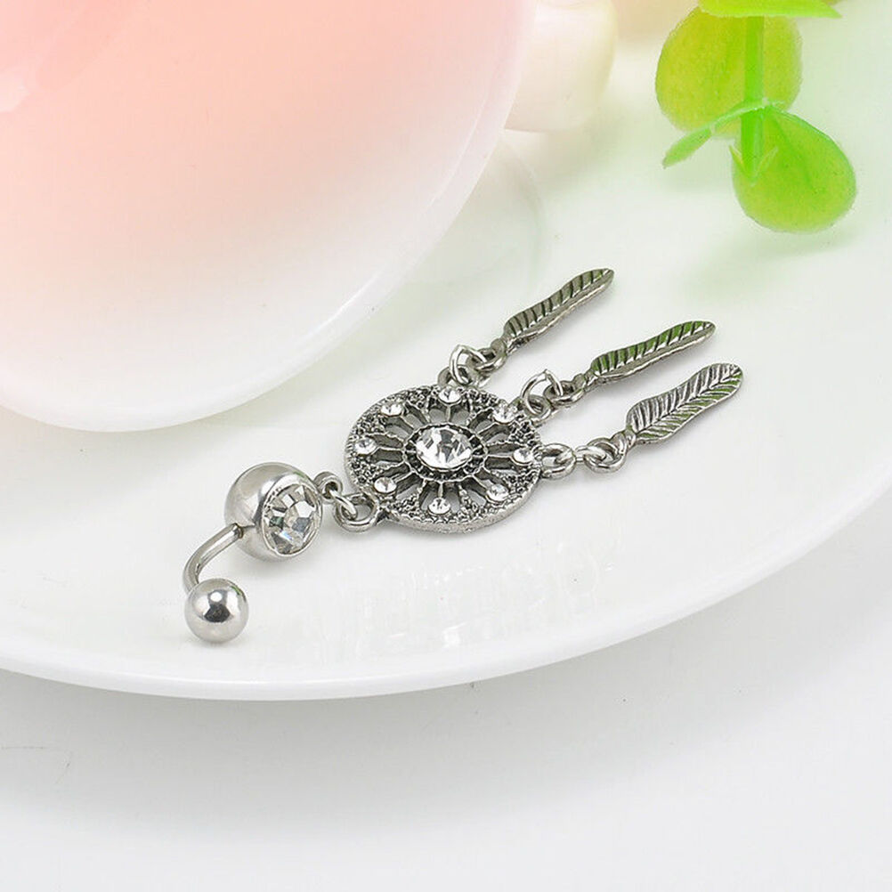 Crystal Rhinestone Dream Catcher Body Piercing Belly Button Navel Ring Ba.l8