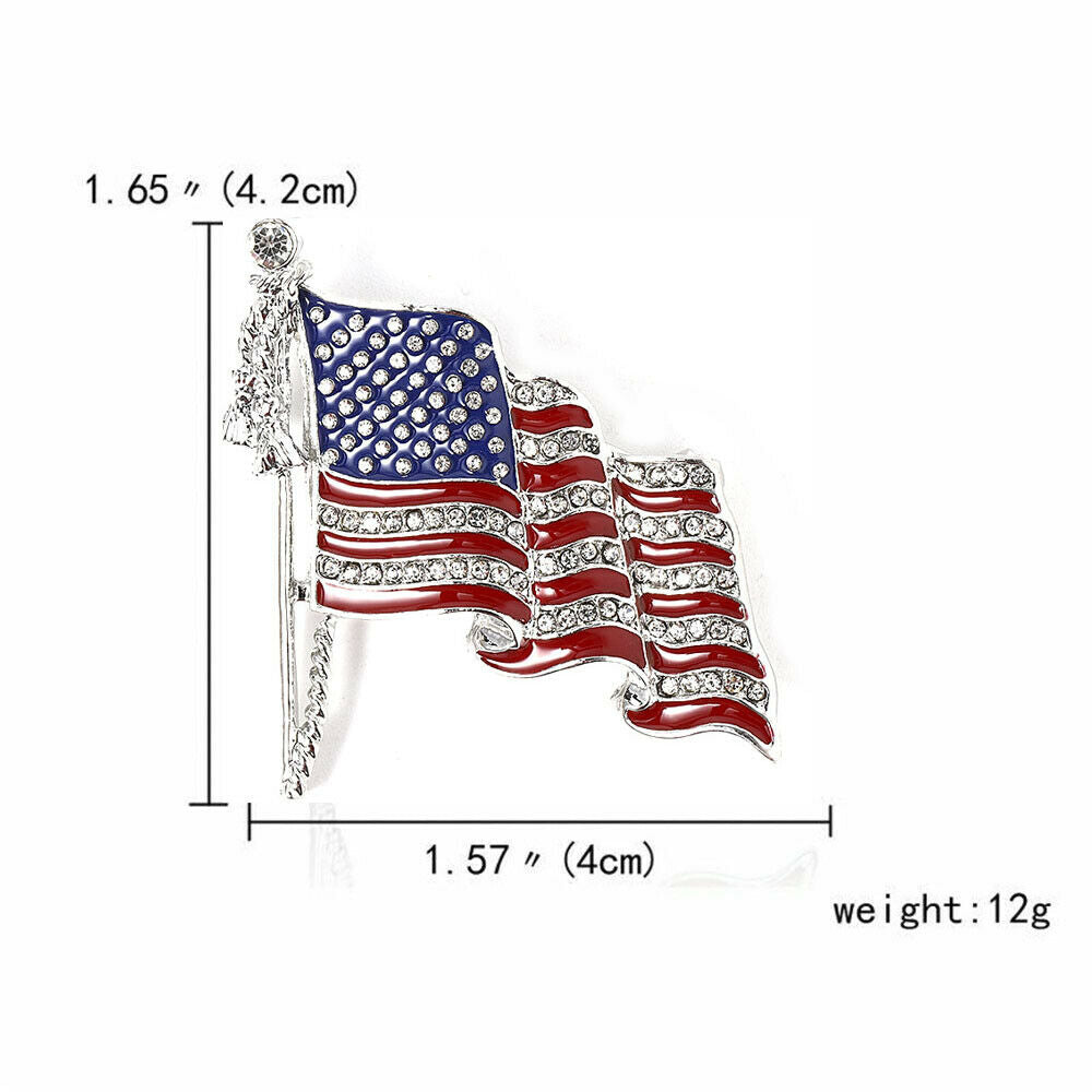 American Flag Rhinestones Crystal Brooch Pin Elegant Jewelry Lapel Fashion US