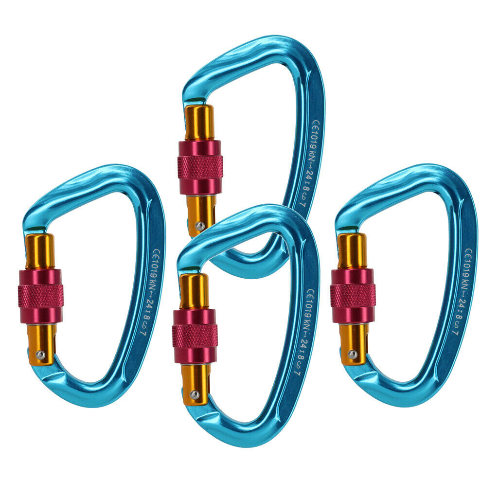 4x Hammock Carabiner Clip Mountaineering Swing Locking Aluminum Alloy Blue