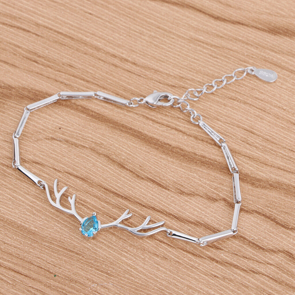 Women Copper Crystal Bracelet Antler Shaped Bracelet Fashion Jewelry Blue