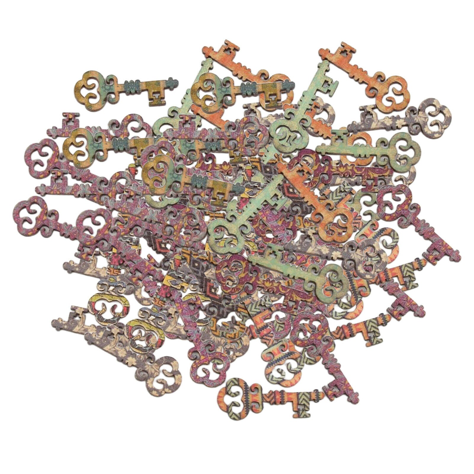 50x Natural Wood Key Mini Craft Embellishment Cards Scrapbooking Decor 40mm