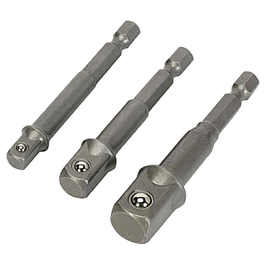 3 Packs 1/2" 3/8" 1/4" Socket Bit Adapter Impact Drill Wind Batch Rod Set