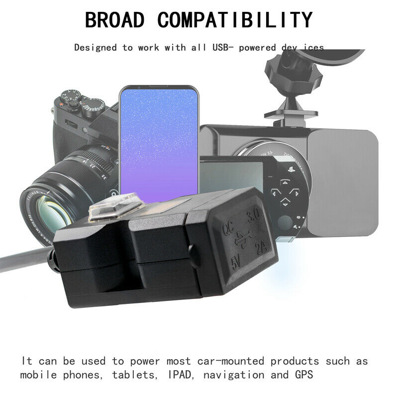 9V-32V 5V Motorcycle USB Cable Adapter Charger Socket Battery Tender Waterproof