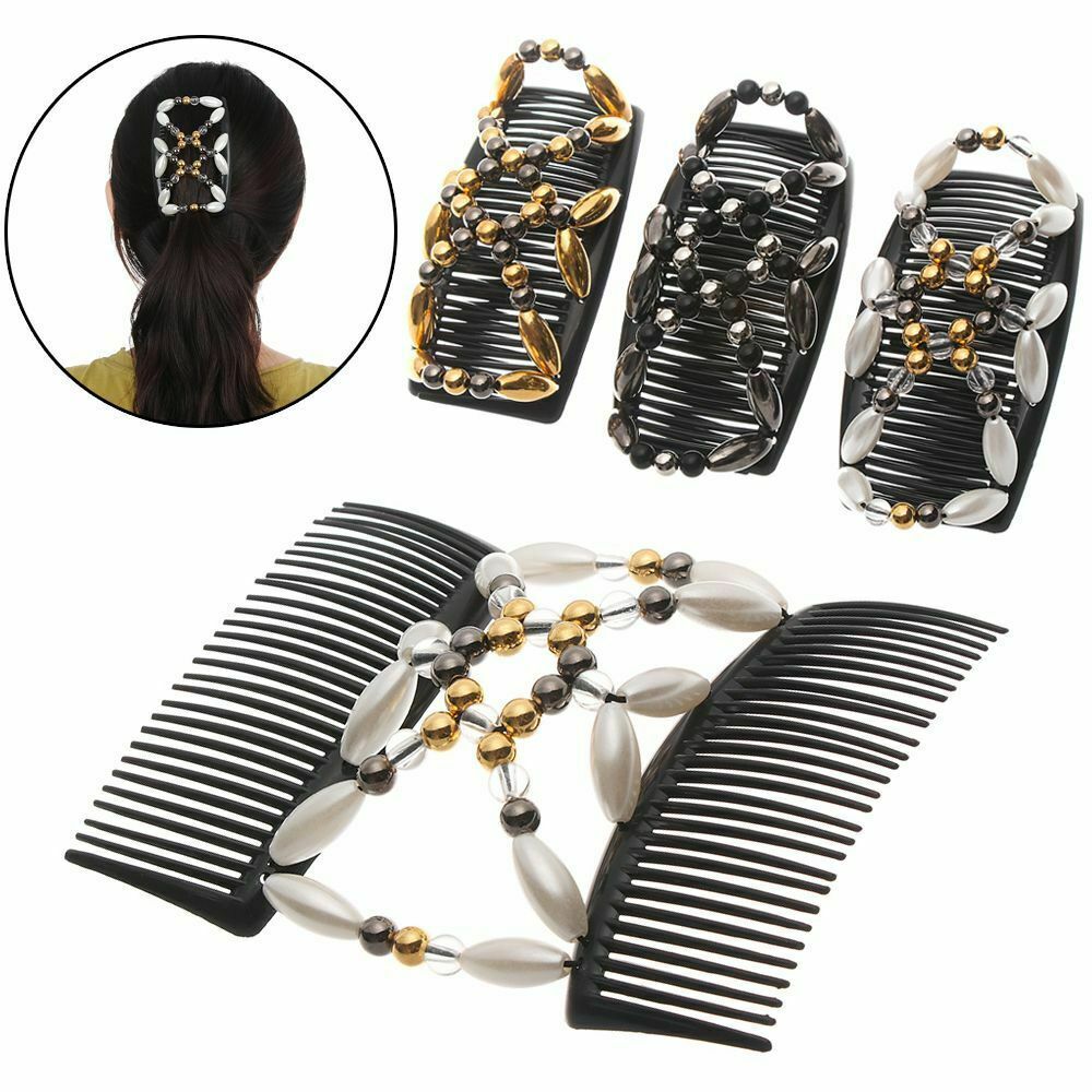 Bun Maker Handmade Beaded Hair Clip Magic Hair Comb Elastic Hairpin Double Comb