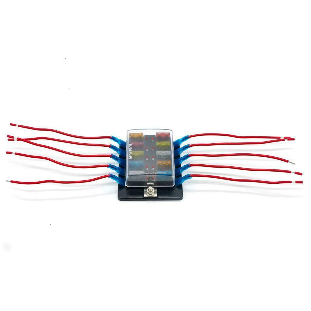 10 Way Terminals Circuit Blade Fuse Box Holder Block for Boat Auto Car RV