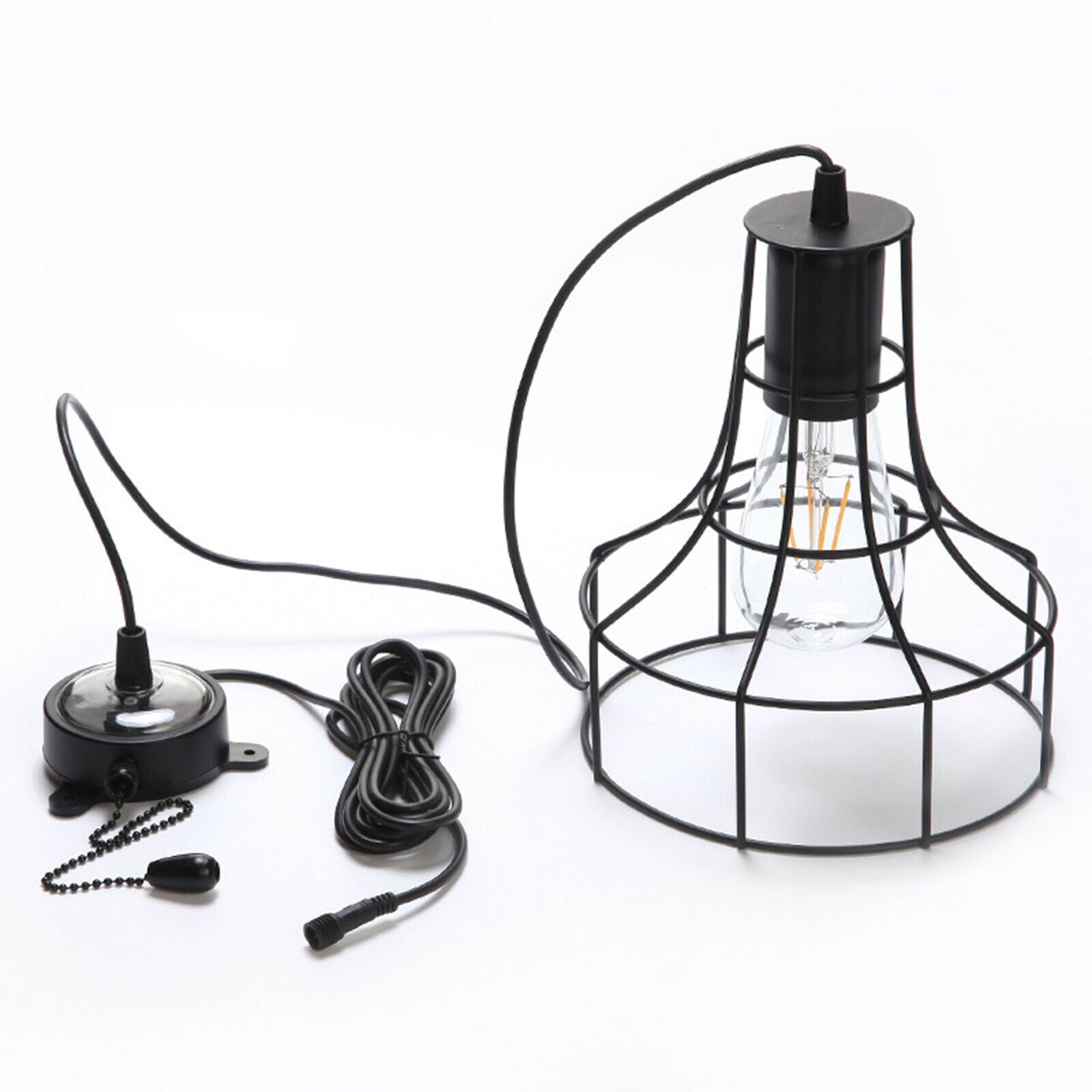 Solar LED Pendant Light Outdoor Hanging Lamp Bulb Metal Shade for Yard Patio