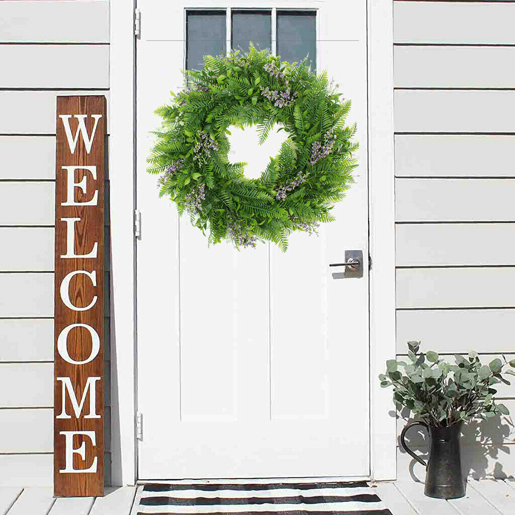 Artificial Green Leaves Wreath 45cm Lavender Garland Hanging Front Door