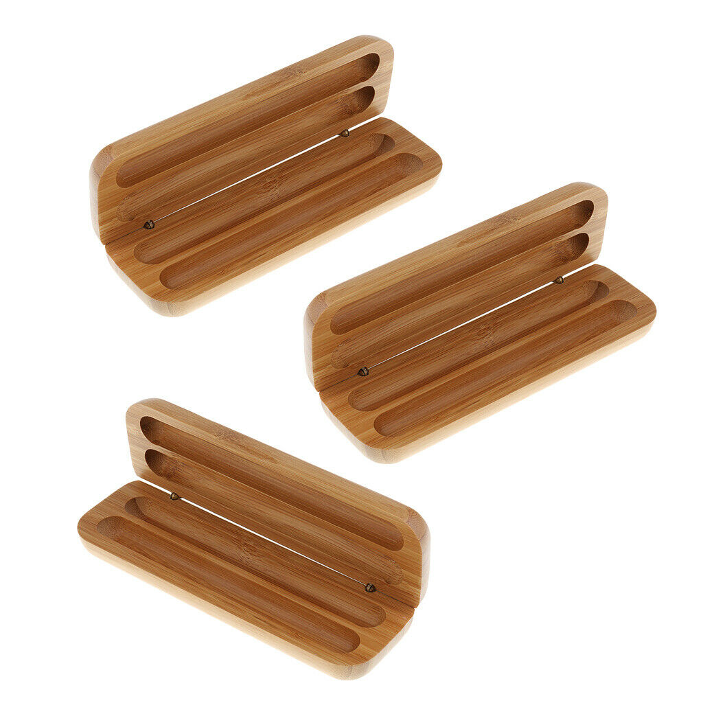 3pcs Bamboo Fountain Pen Display Box Case Container Gift Craft Decor Beige