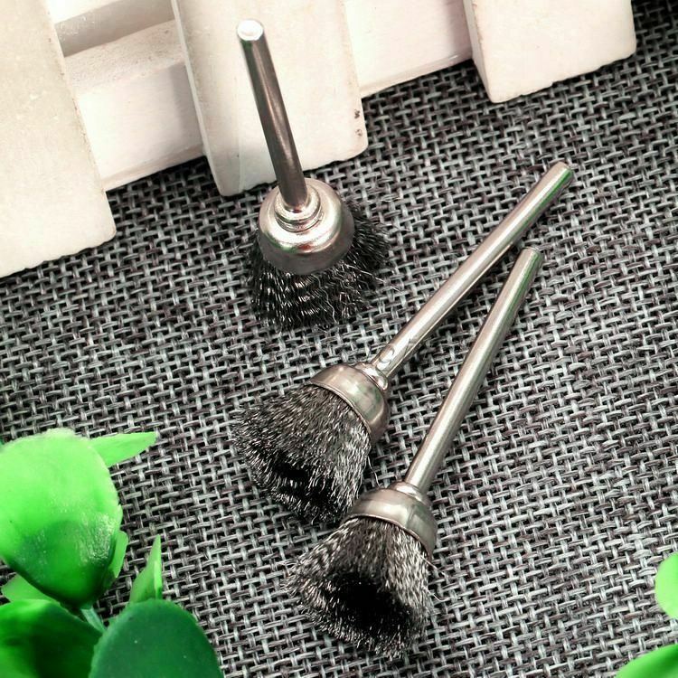 10Pcs 3mm Shank Steel Wire Cup Brushes Wheels Set Power Rotary Tool Dia 15mm