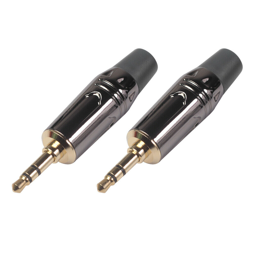 2pcs 3.5mm Stereo Male Solder Plug DIY Earphone Adapter w/ Tail Plug Black