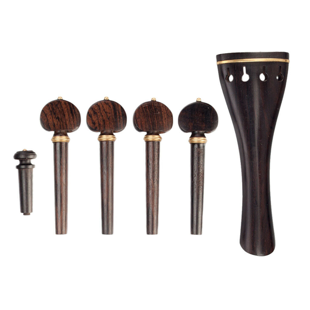 2 Set Ebony Wood Violin Tailpiece Tuner Endpin Parts for 4/4 Size Violin