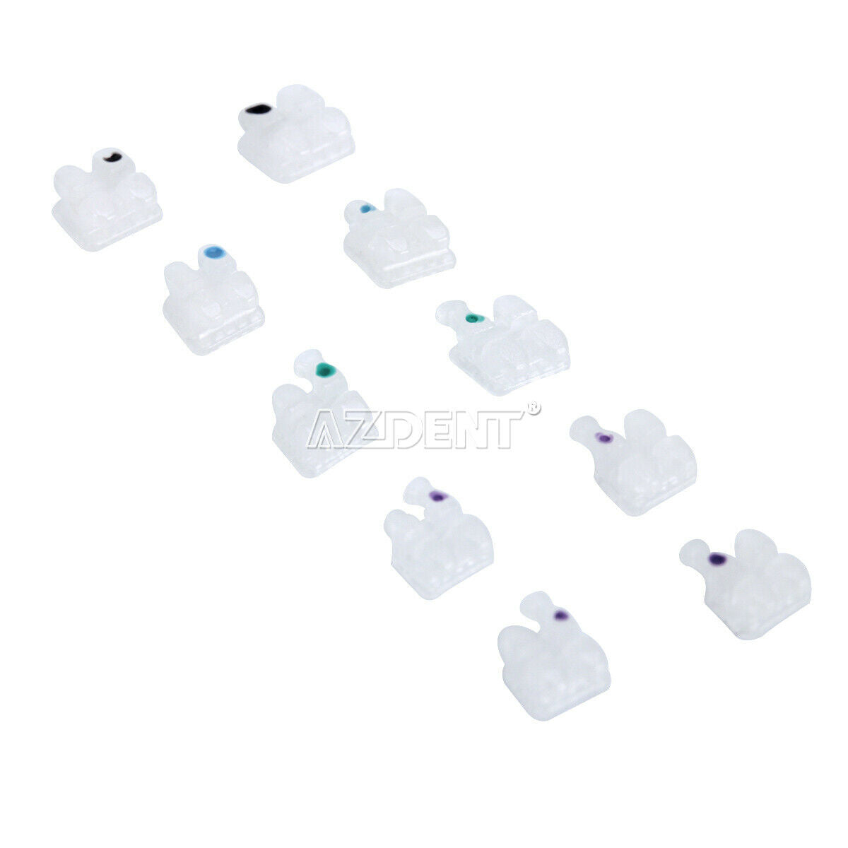 10packs AZDENT Dental Orthodontic Ceramic Brackets 5*5 Roth Slot.022 Hooks 3-4-5