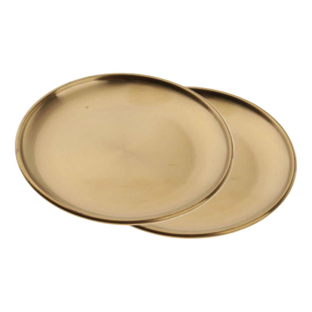 2 Pcs Stainless Steel Salad Appetizer Dinner Plate Round Golden Dish 5.5"