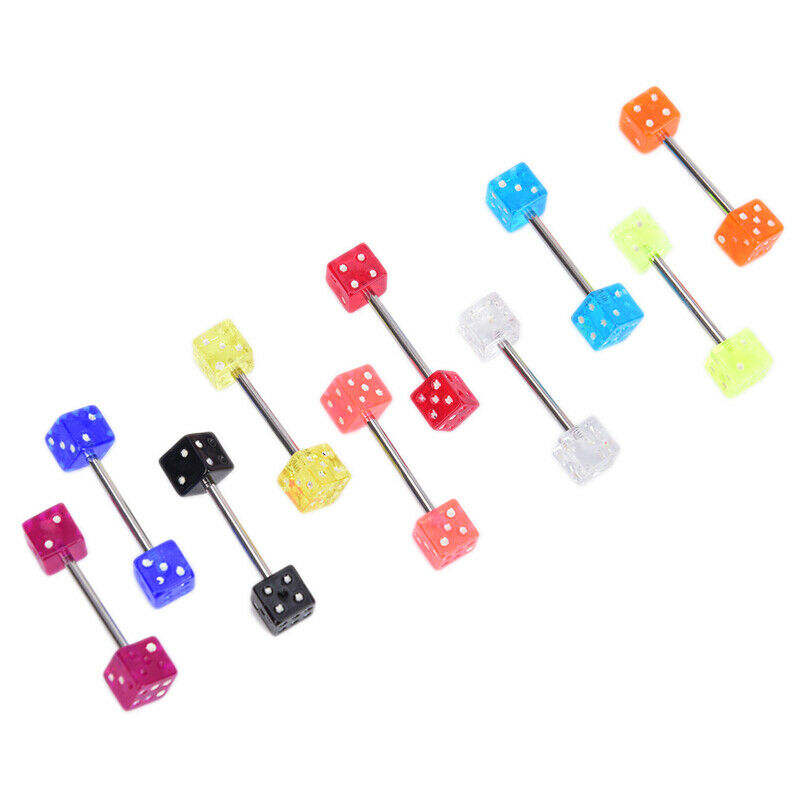 10Pcs/t Stainless Steel Mixed Dice Barbell Tongue Ring Studs Body PiercinYXDD