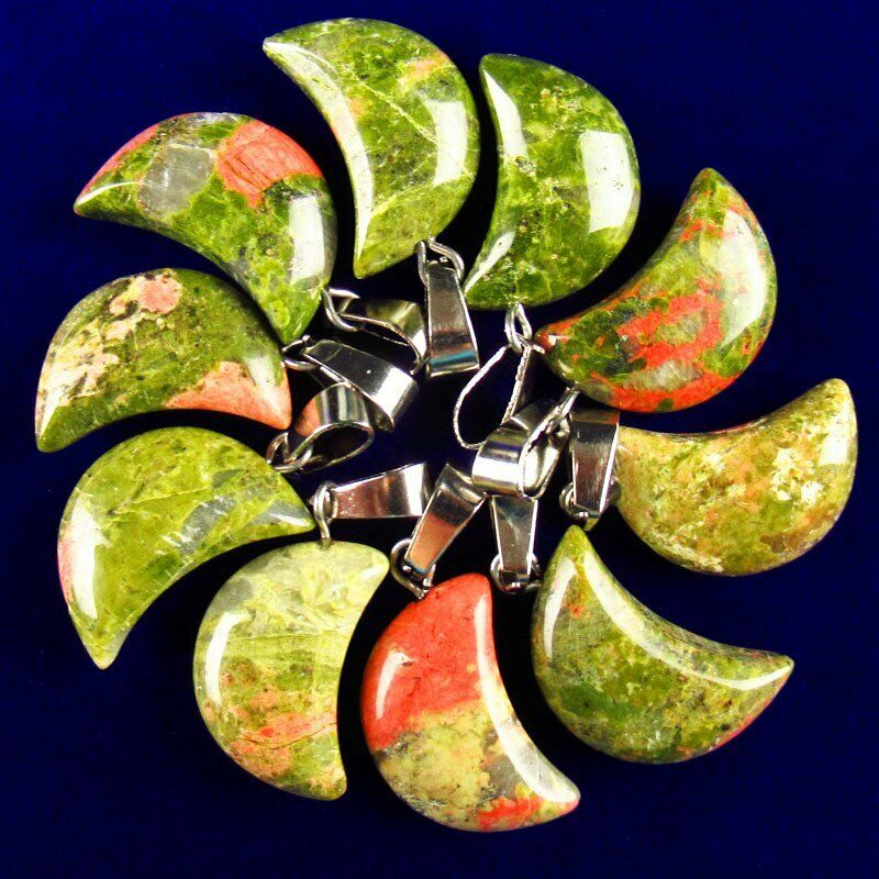 10Pcs 20x10x5mm Natural Unakite Gem Moon Pendant Bead (send randomly) A-54SK