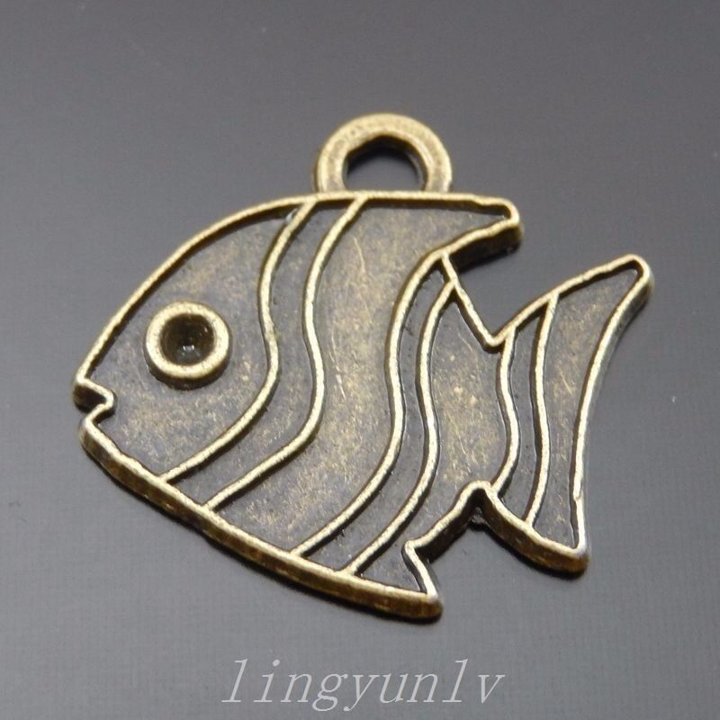 30pcs Antiqued Bronze Alloy Cute Fish Charms Pendants Fashion Jewelry 50104