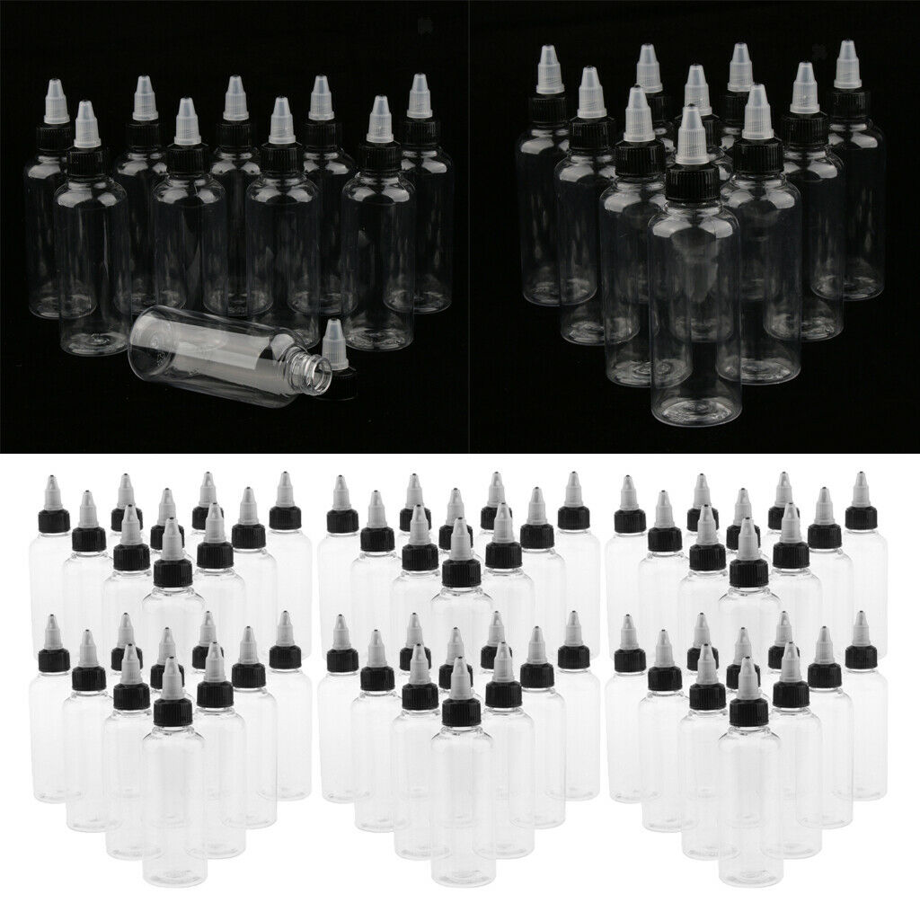 60x 3.4oz Clear Plastic Pointed Makeup Crafts Bottles for Paint Oil Glue