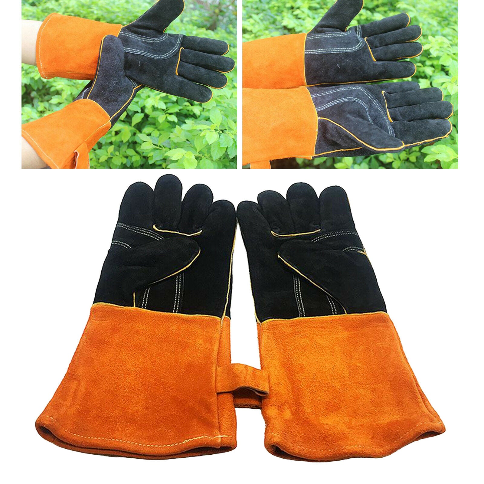 1Pair Cowhide Welding Gloves Heat Resistant Work Glove Fireplace Stove Pot