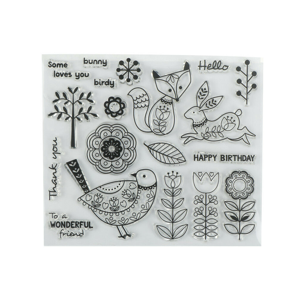 Fox Rabbit and Bird Birthday Clear Stamps Scrapbooking Photo Album Deco.l8