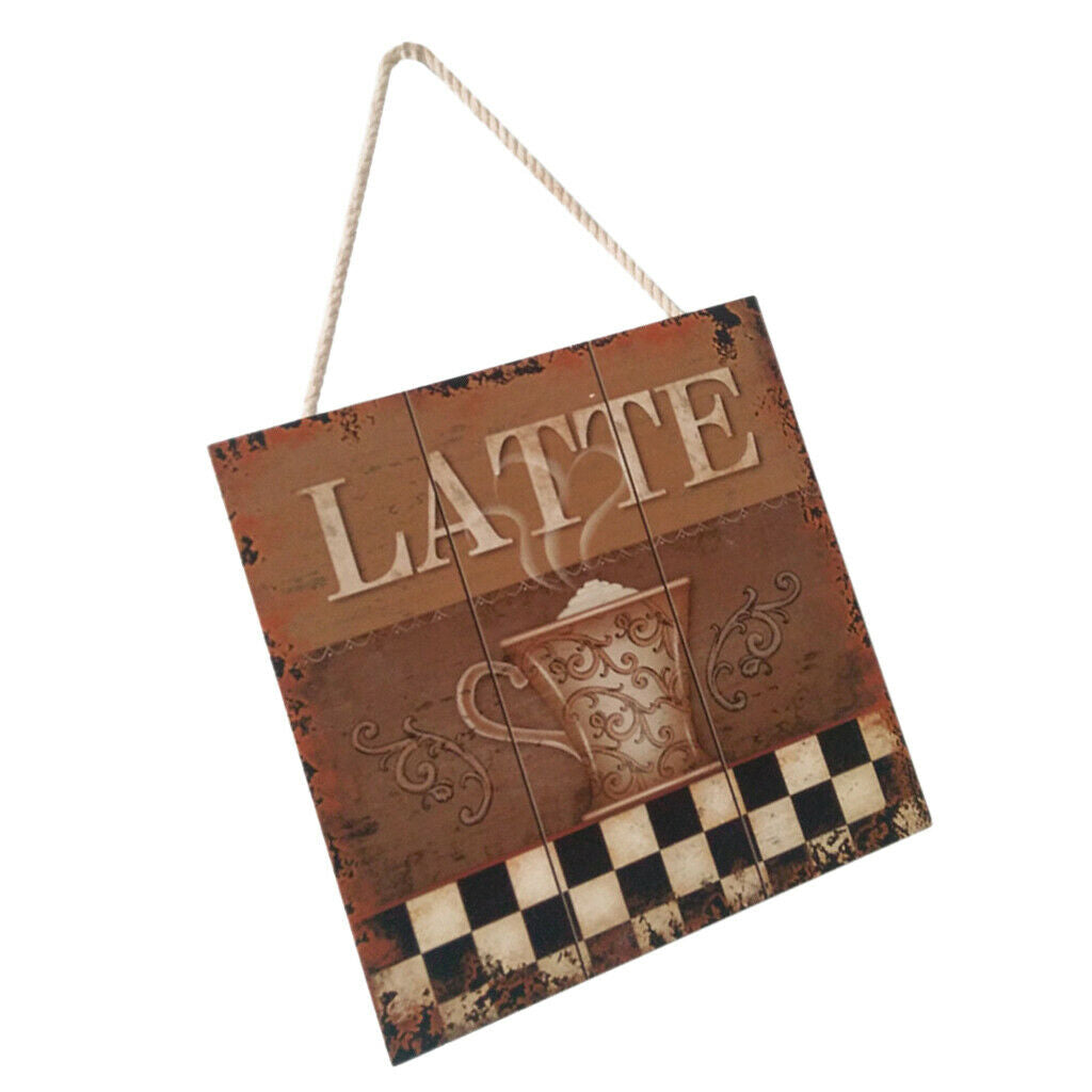 Wooden Wall Art Coffee Plaque Sign with Rope for Cafe Bar Decoration B