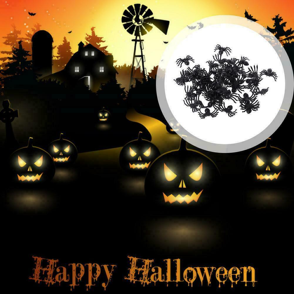 50pcs Mini Horror Black Spider Halloween Party Spider Web Simulation Decor Toys