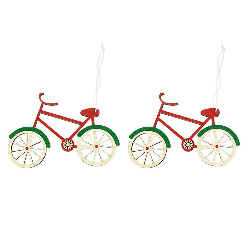 2 pcs Christmas ornament wooden pendant bicycle shape Christmas tree scene de JD