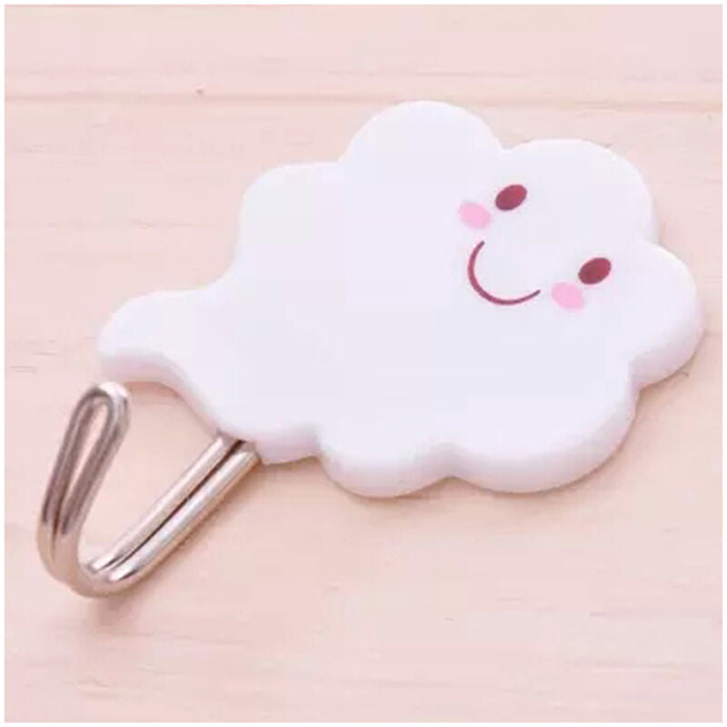 3X White Cloud Self Adhesive Sticky On Hooks Kitchen Bathroom Towel JzJC.l8