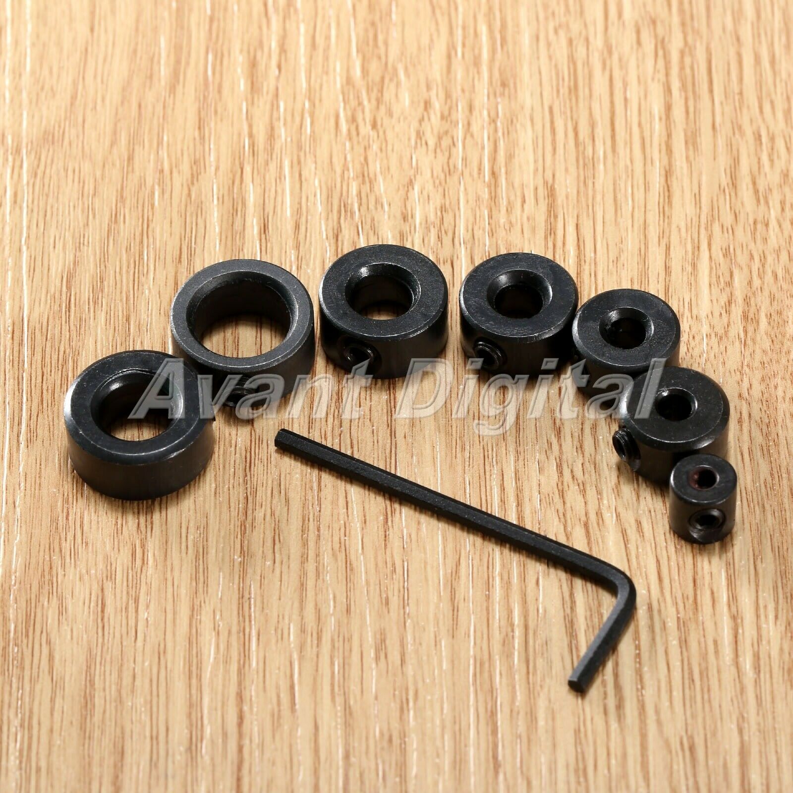 7x Drill Depth Stop Collars Dowels Shaft Chuck + Hex Wrench Consist Carbon Steel
