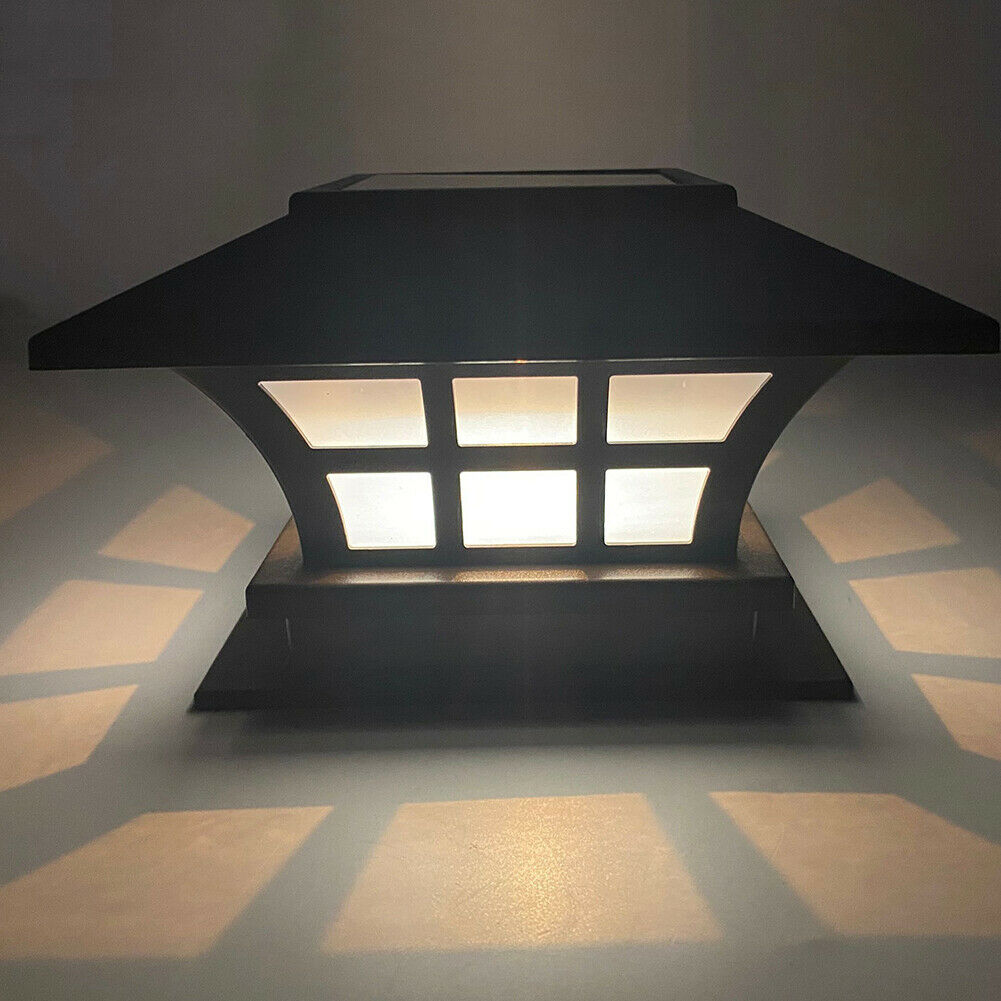 LED Solar Pillar Lamp Waterproof Courtyard Porch Lawn Garden Column Light @