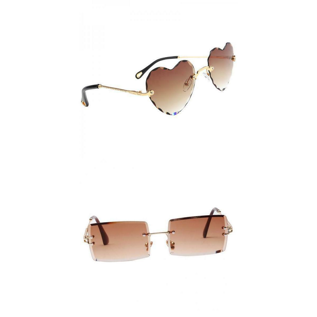 Ladies Rimless Sunglasses Designer Tinted Lens Metal Frame Eyewear Anti-UV