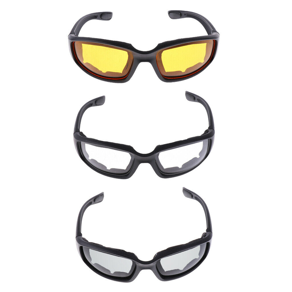 3 Pieces Motorcycle Glasses Outdoor Sports Driving Bike Riding Glasses Padded