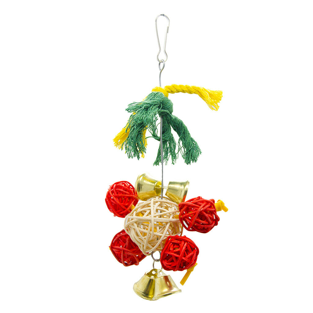 Bird Chewing Swing Toys with Big Rattan Ball 4Pcs Red Small Balls for Budgie