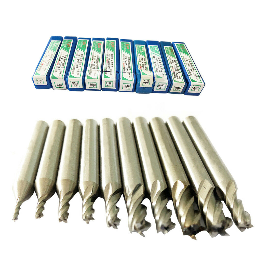 10Pcs/set 1.5-6mm HSS Straight Shank 4 Flute Cutter End Mill CNC Drill Bit Tool