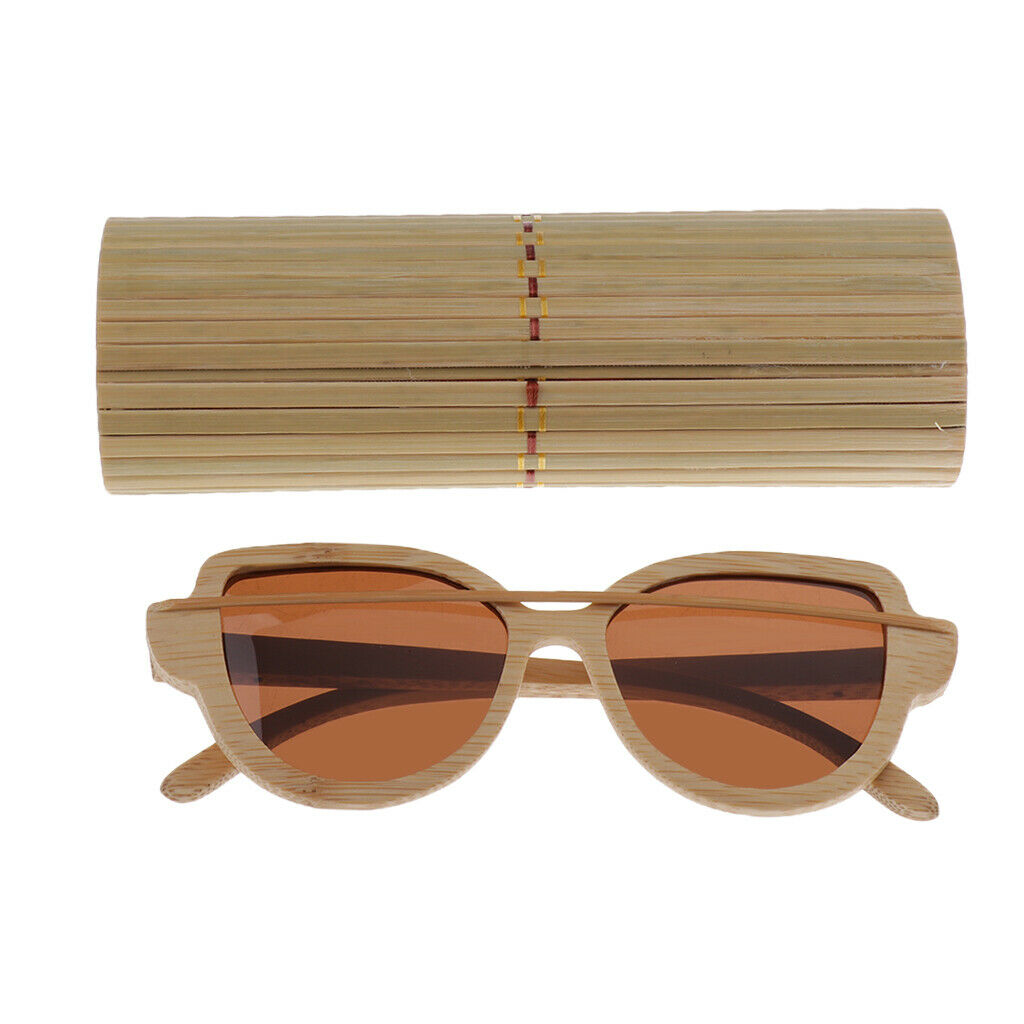 Women Handmade Bamboo UV 400 Polarized Sunglasses Wood Glasses + Box Brown