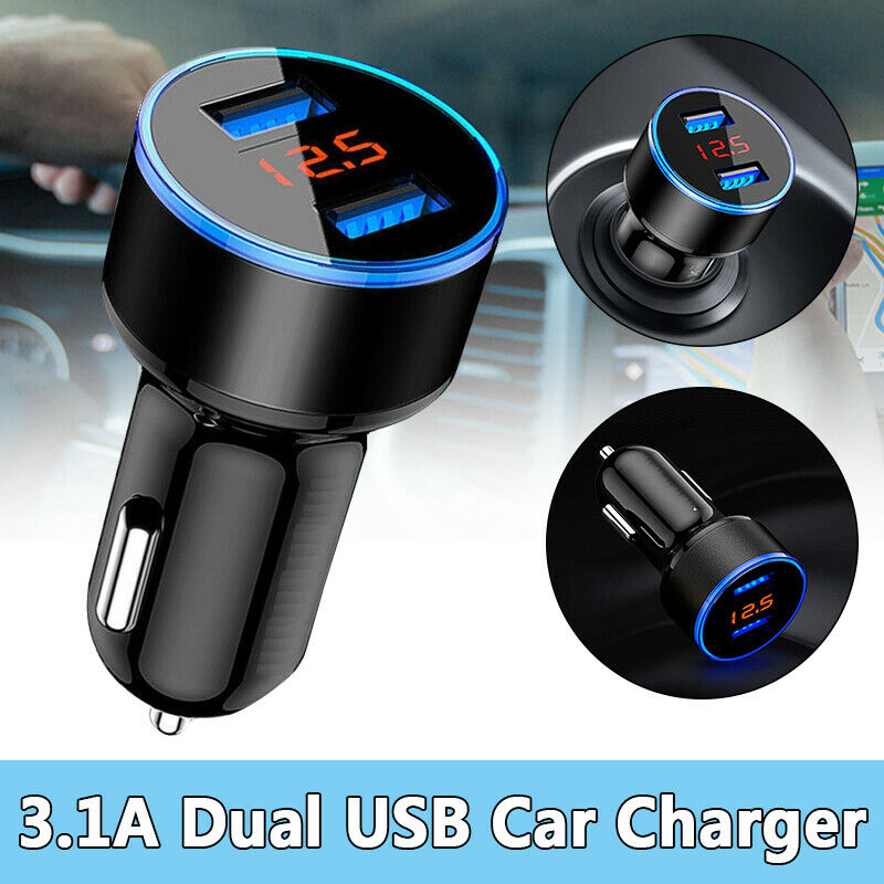 3.1A Dual USB Port Digital Car Cigarette Charger Lighter 12V/24V LED Voltmeter