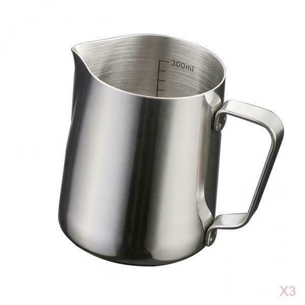 3 Pieces 350ml Stainless Steel Coffee Frothing Milk Tea Latte Jug with Scale