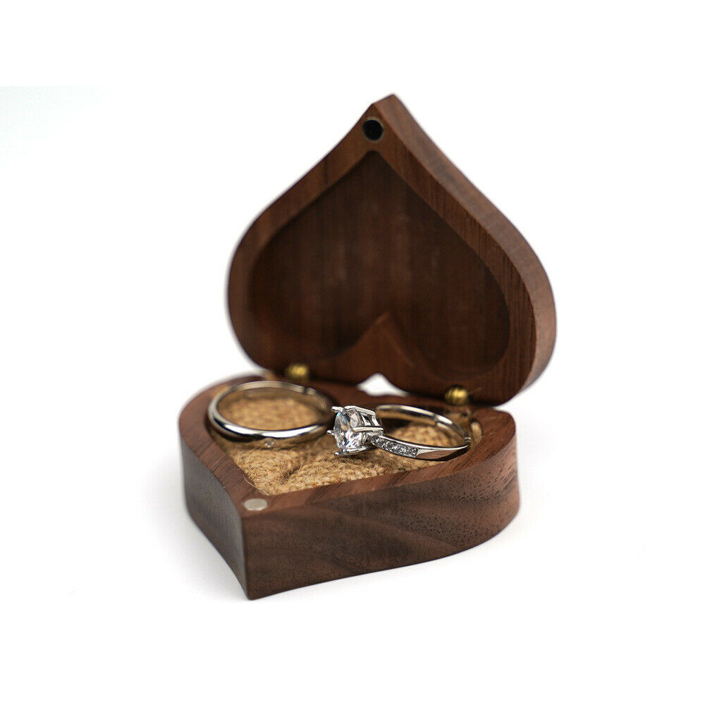 Wooden Heart Ring Box Jewelry Storage Box Case Holder Organizer Wedding Collect
