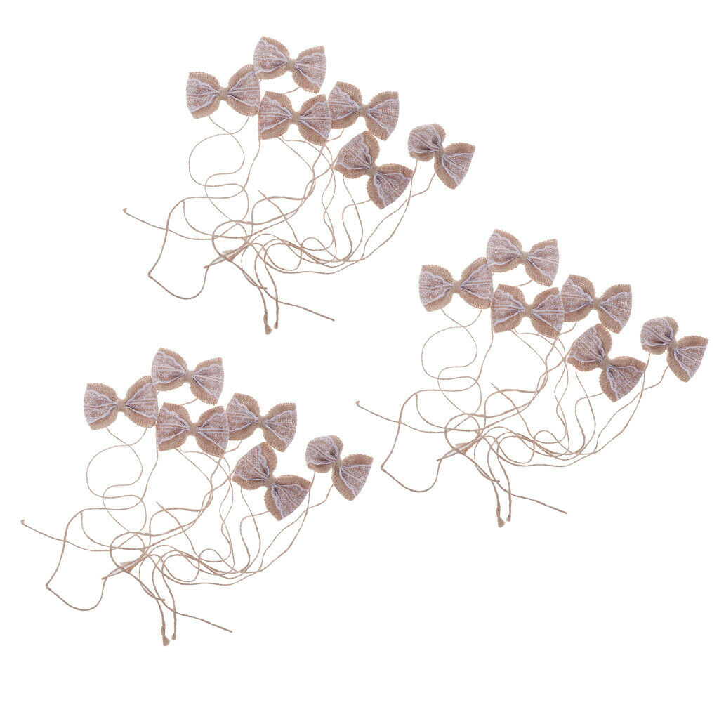18x Lace Burlap Bow,Jute Bowknot, Bow Embellishments for Weddings 2.5x2.3in
