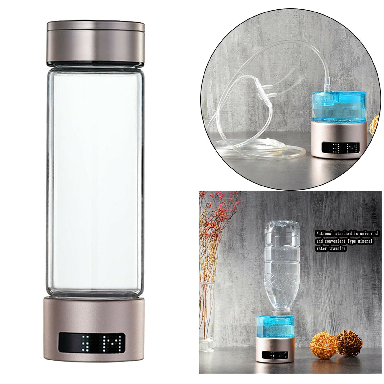 Rechargeable Hydrogen Water Cup Travel Generator Inhaler Adapter 400ml