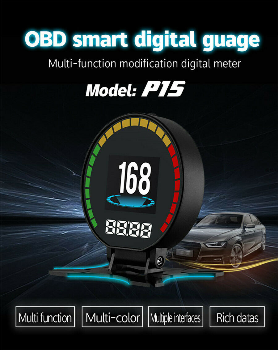 Multi-function OBD Smart Digital Gauge Car Head-up Monitor Display Speed/Temp