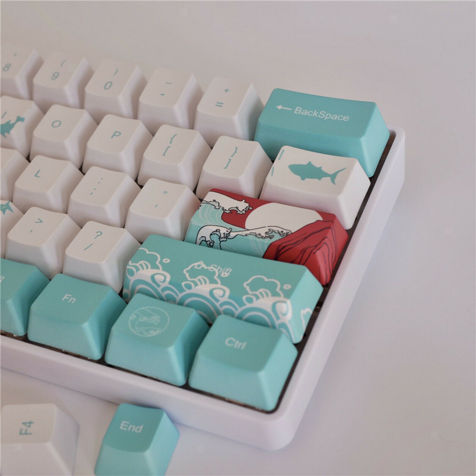 Coral Sea Ukiyo-e DYE-SUB PBT Keycaps Set for Cherry MX Keyboards English