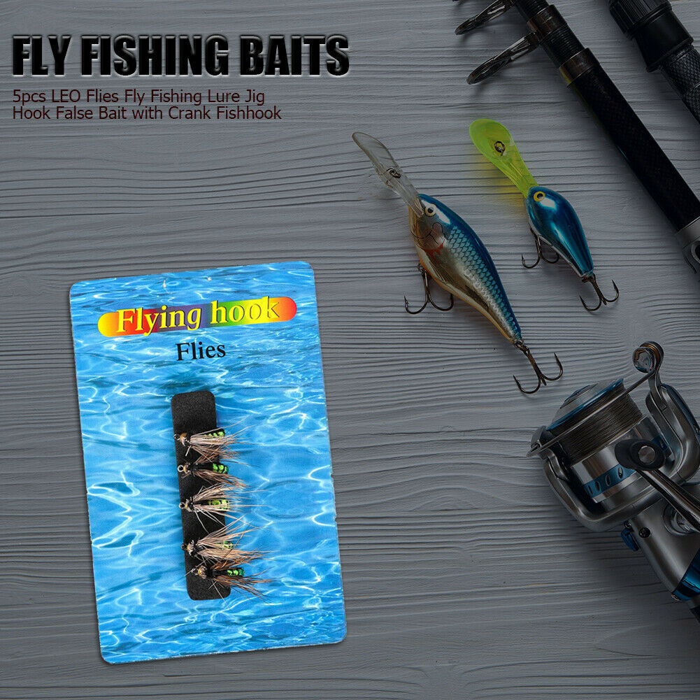 5x LEO Flies Fly Fishing Lure Jig Hook False Bait w/Crank Fishhook (Green)  @