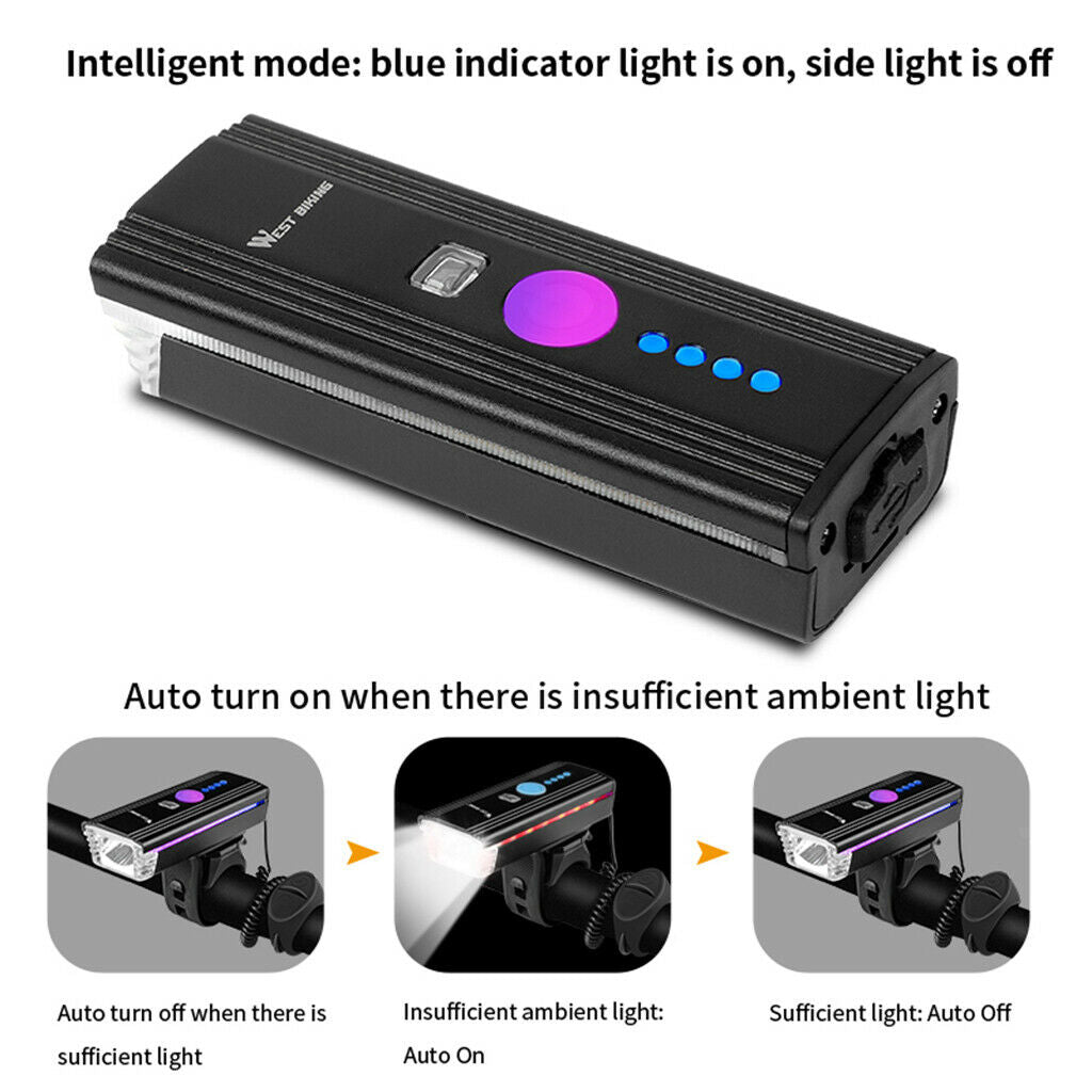 Waterproof Bike Horn Light Bicycle Headlight Sensor LED Bike Front Light 4 Modes