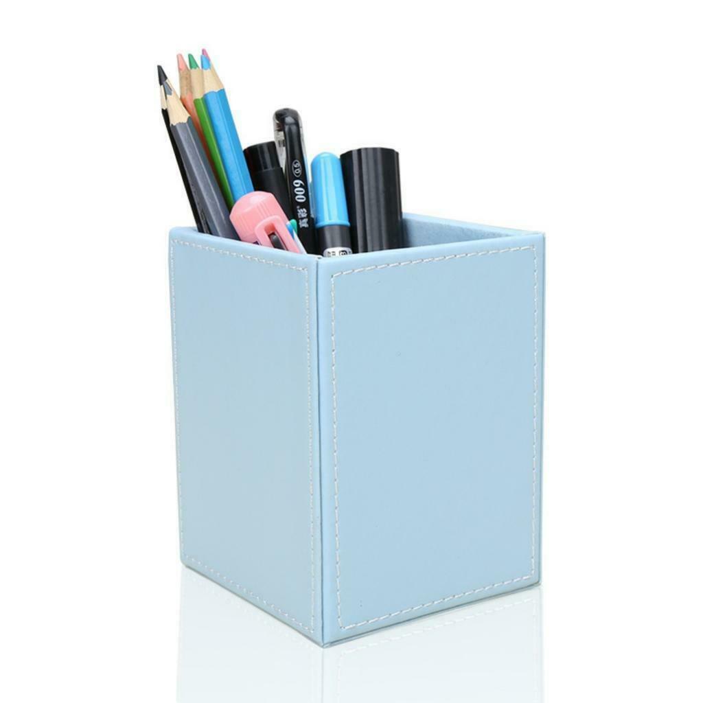 Blue Leather Pen Holder Kids Supplies Stationery Storage Box