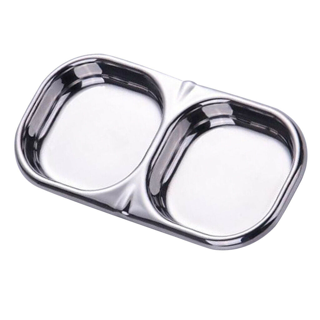 Stainless Steel Seasoning Dish Sauce Sugar Spice Dipping Bowl Double Square