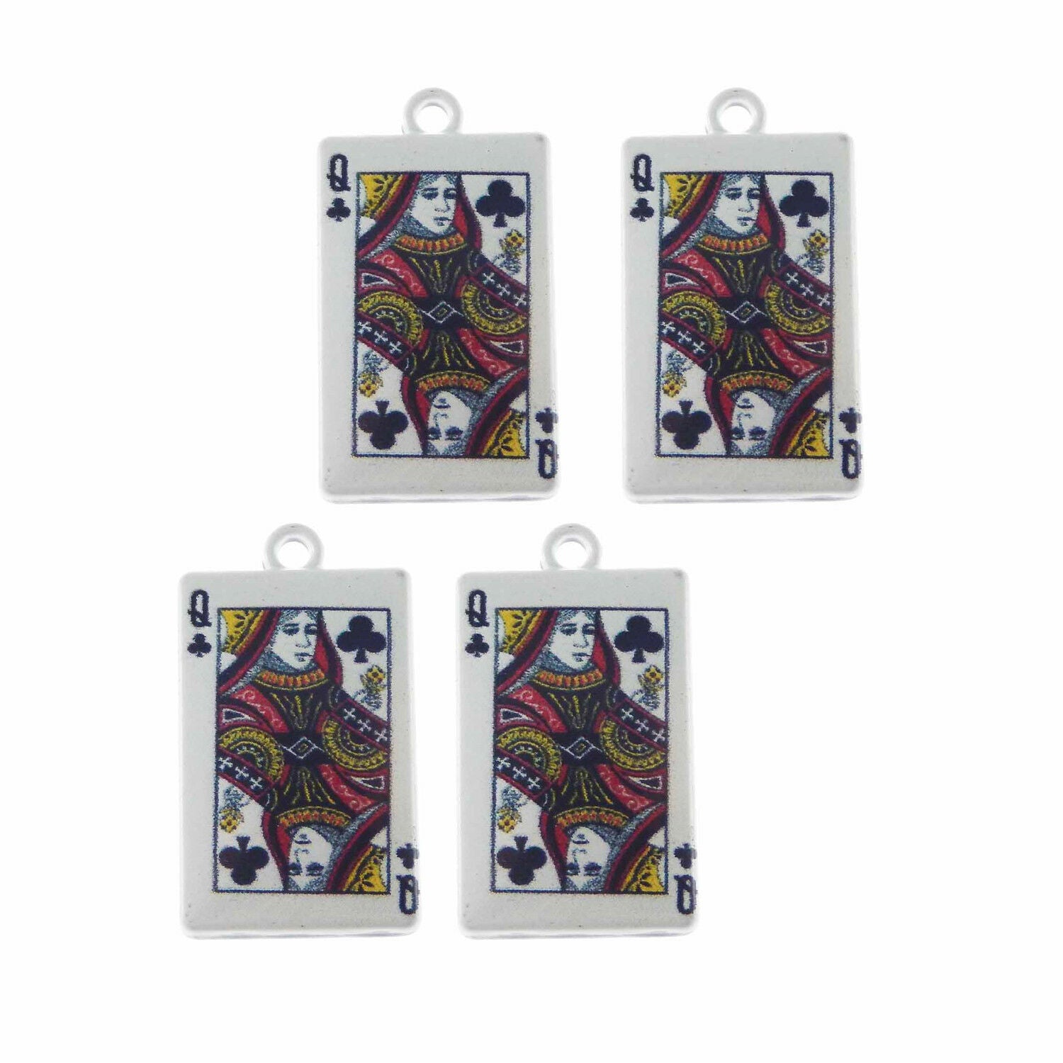 10PCS White Painted Playing Card Poker Q Charm Alloy Pendant Jewelry DIY 26x15mm
