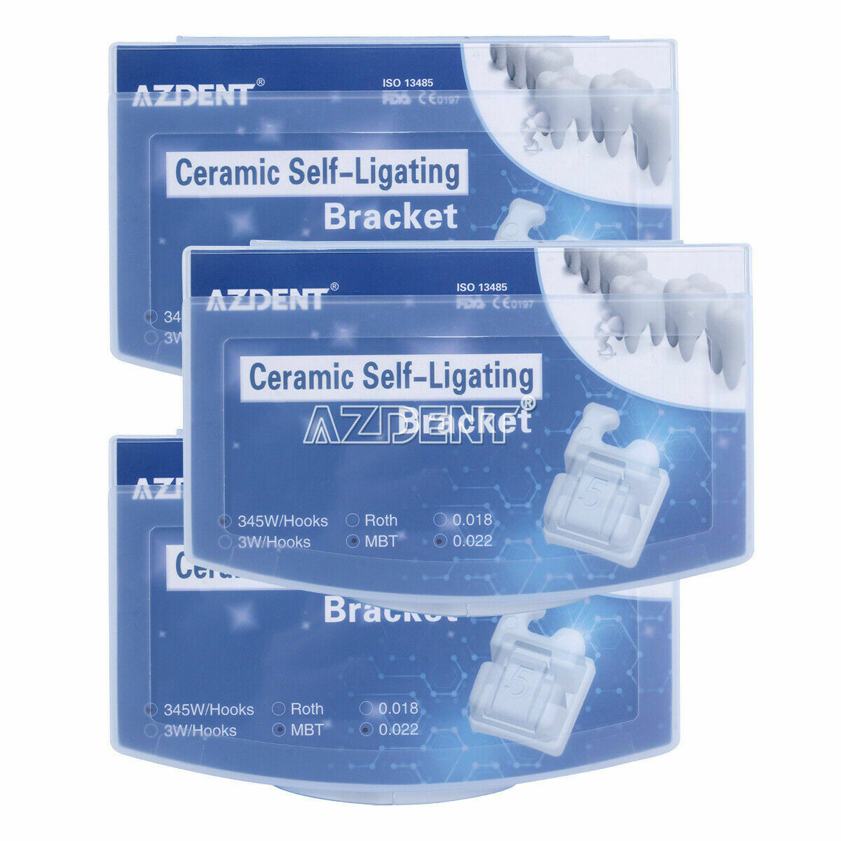 3 X Dental Orthodontic Ceramic Clear Self Ligating Brackets MBT 022 Hooks 345 AZ