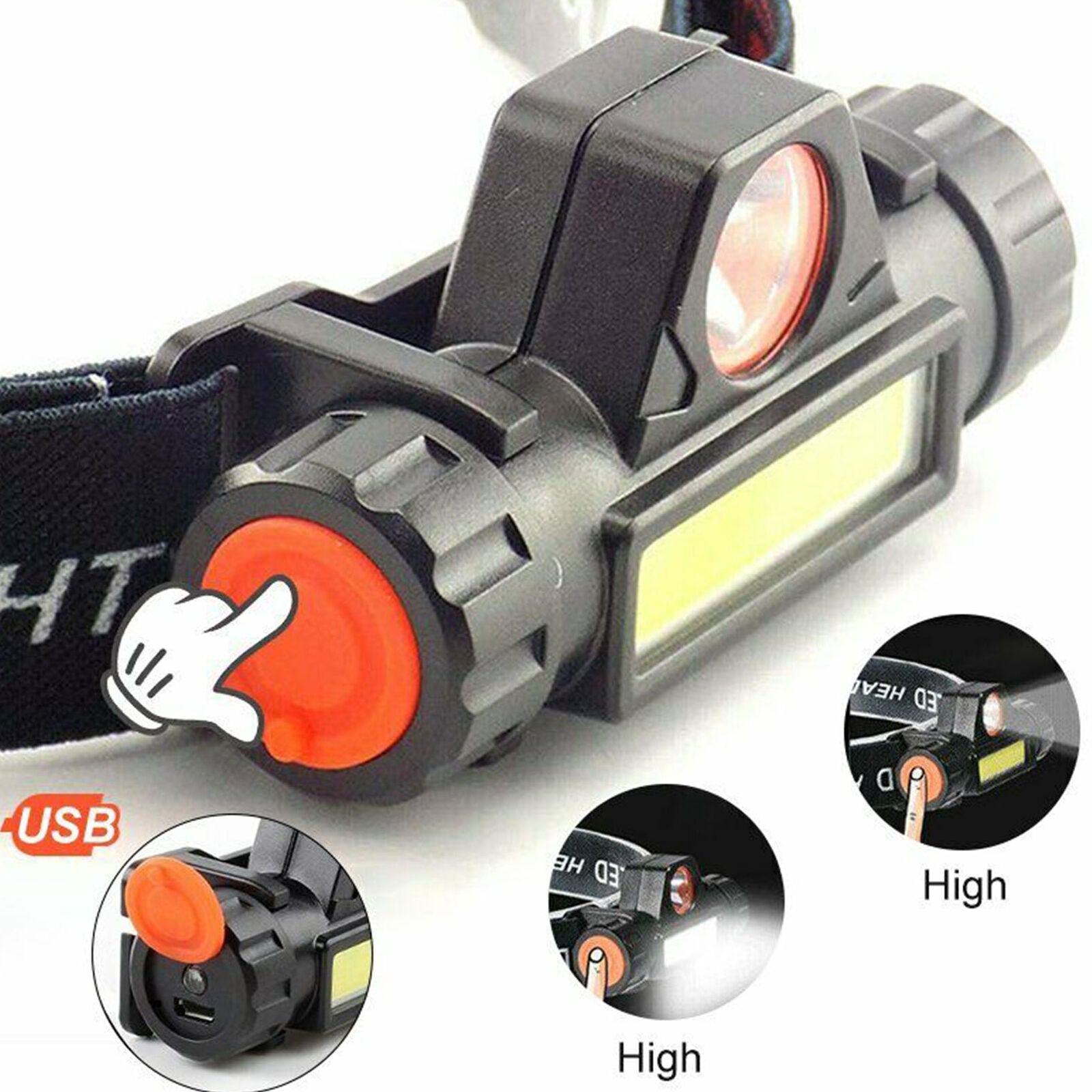 LED Headlamp USB Rechargeable Flashlight Waterproof Head Lamp Waterproof Camping