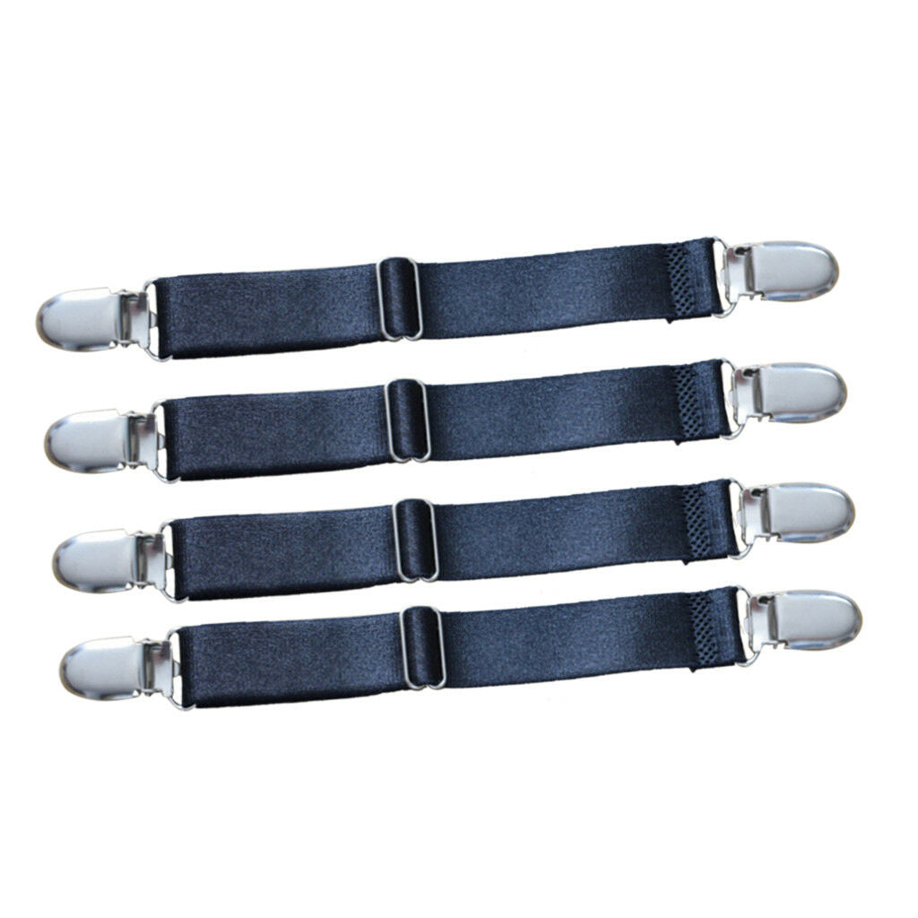 4Pcs 2 Heads Black Bed Sheet Grips Tighteners Fasteners Elastic Brace Straps