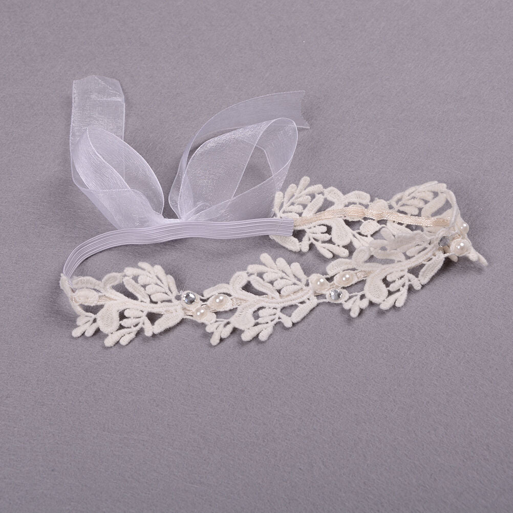 Baby Girls White Floral Hair band Adjustable Headband Lace Flower Headband BDAU